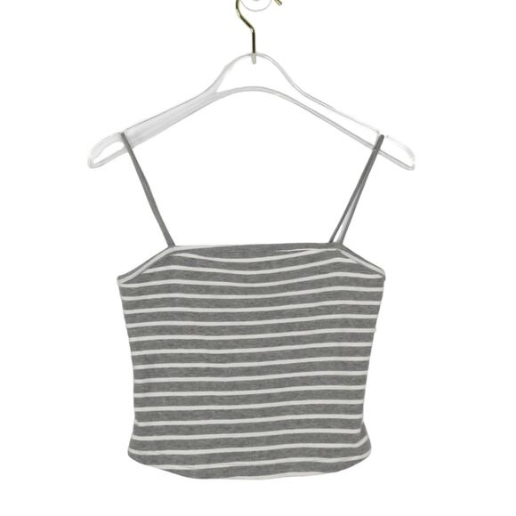 Shein Gray Ribbed Knit Striped Cami Tank Top Crop Top Cami Tank Small - Picture 1 of 6